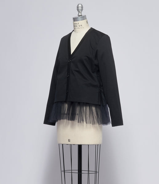 Noir Kei Ninomiya Comme Des Garcons Tulle Lined Cardigan