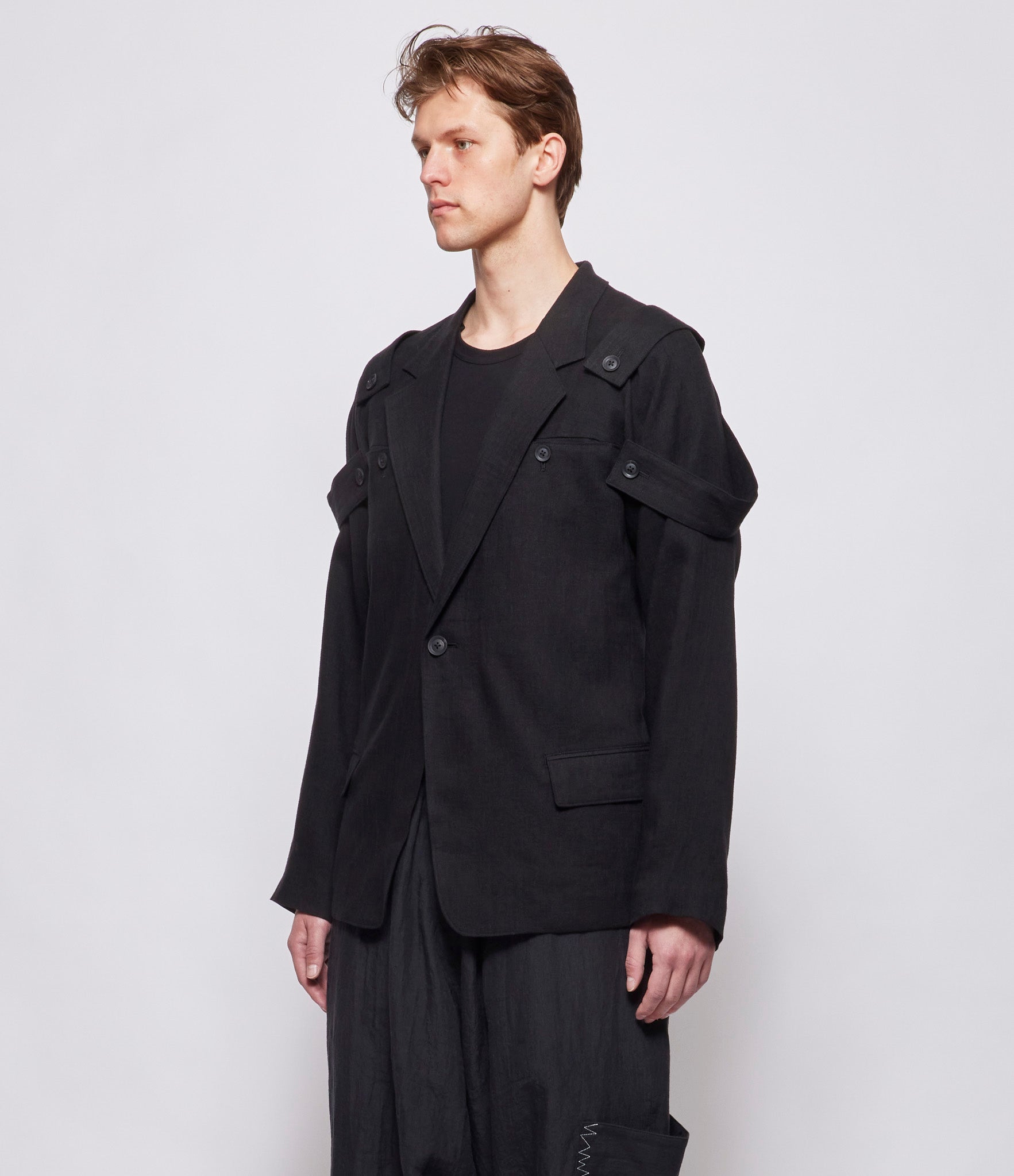 Yohji Yamamoto Pour Homme Black K-Single Button Shoulder Epaulet Jacket