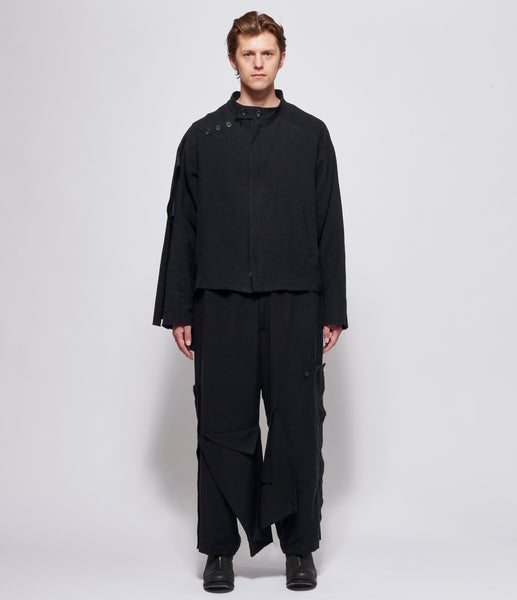 Yohji Yamamoto Pour Homme Black W-Embroidery and Pleats 