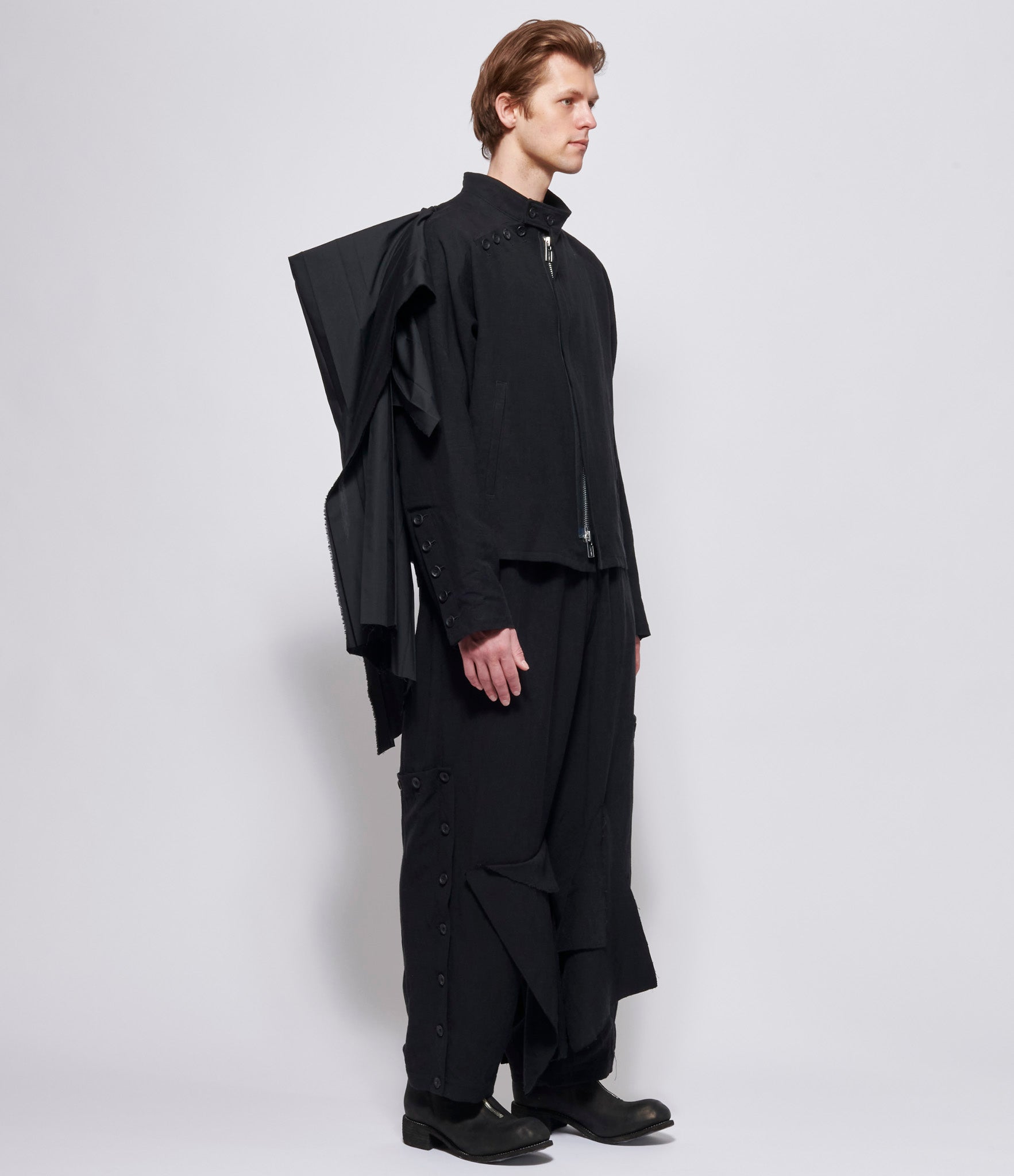 Yohji Yamamoto Pour Homme Black W-Embroidery and Pleats Jacket