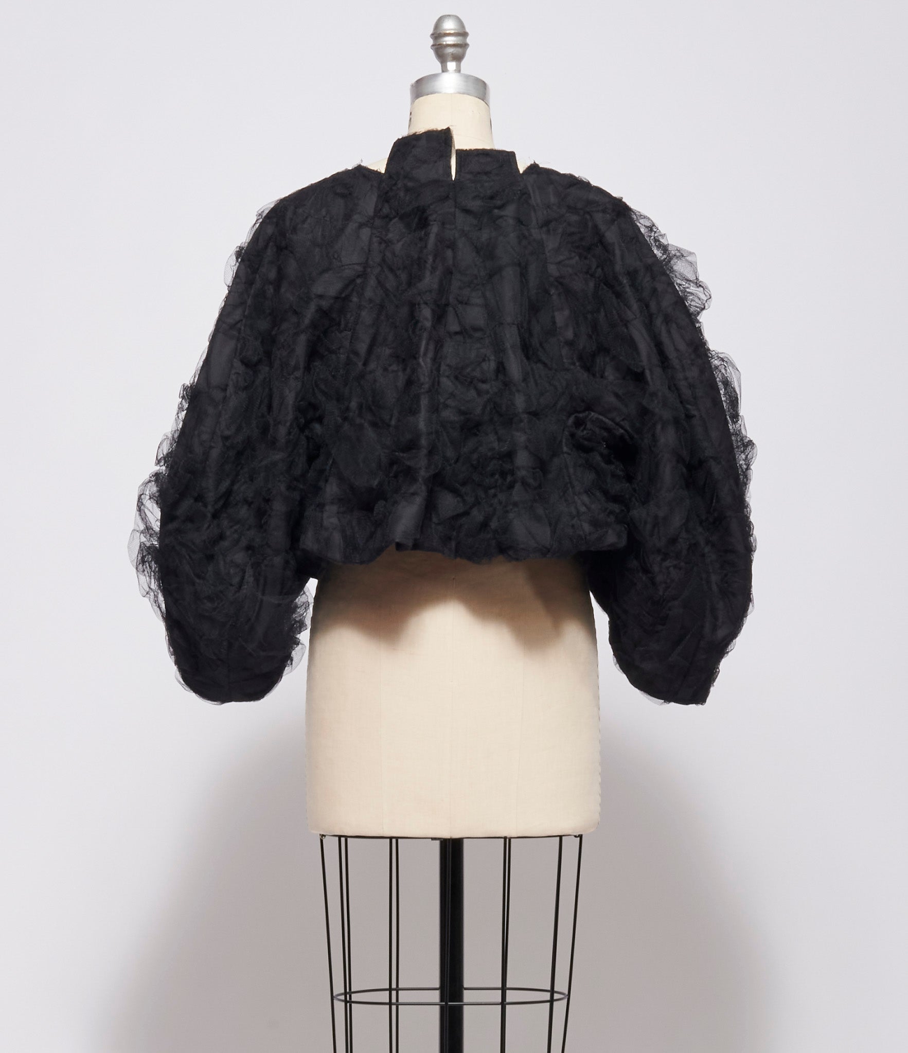Comme Des Garcon Womens Black Cropped Gathered Tulle Jacket