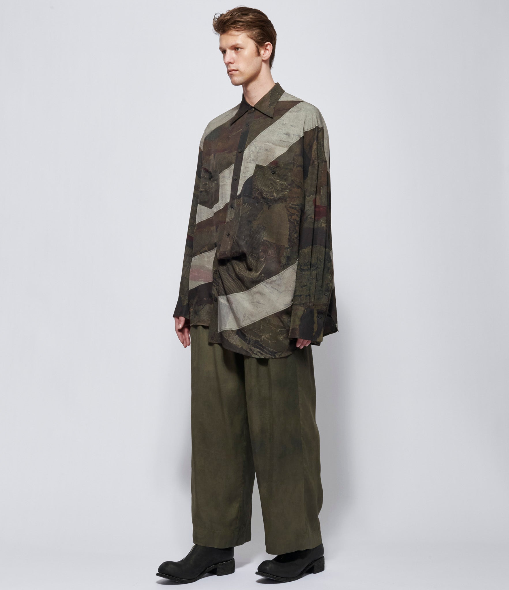 Ziggy Chen Mens Digital Print Asymmetric Long Shirt