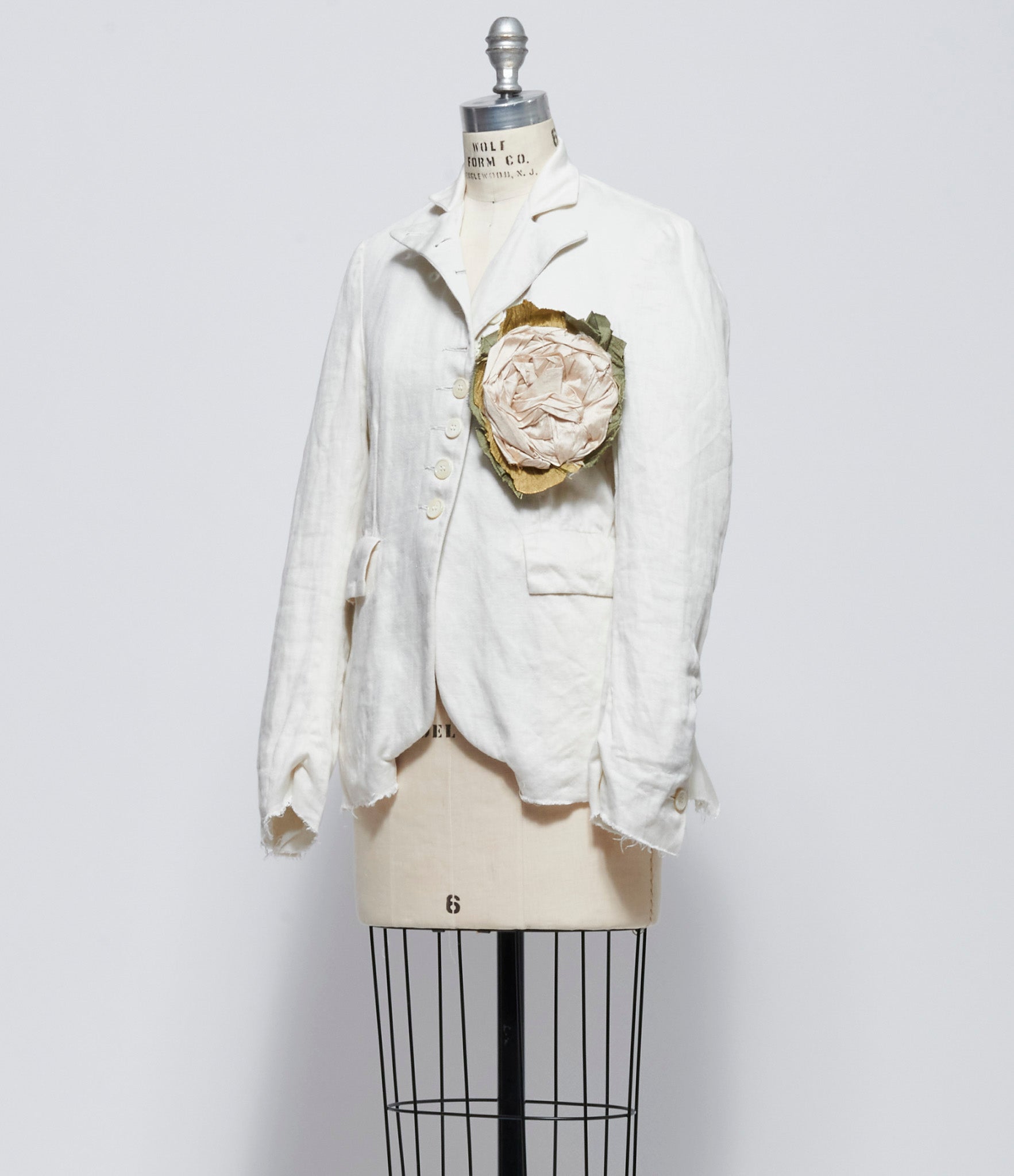 Elena Dawson Swan Linen 9X Short Blazer Peak with Large Mophead Brooch