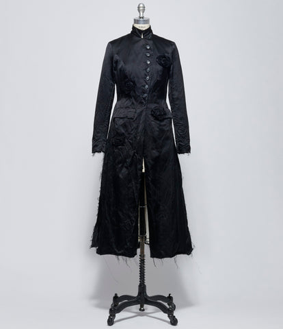Elena Dawson Black Satin Heavy 9X Monet Coat Rosebuds