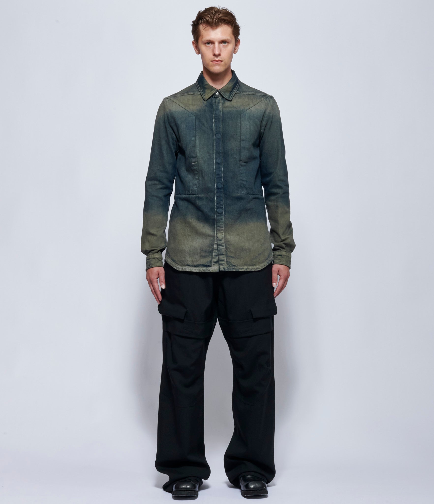 Rick Owens Mens Camicia in Denim Fogpocket Outershirt