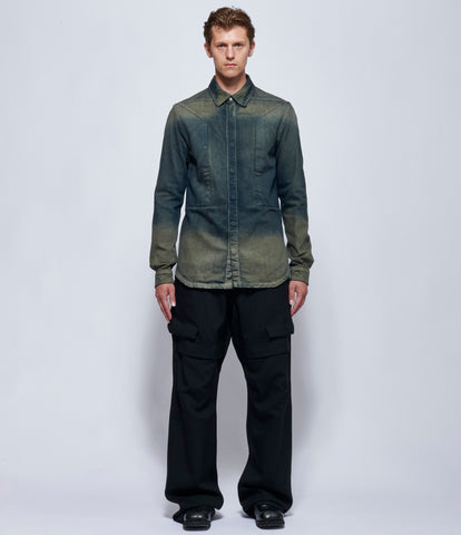 Rick Owens Mens Camicia in Denim Fogpocket Outershirt