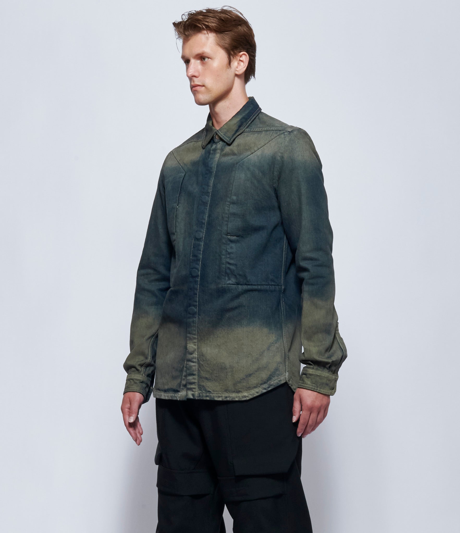 Rick Owens Mens Camicia in Denim Fogpocket Outershirt