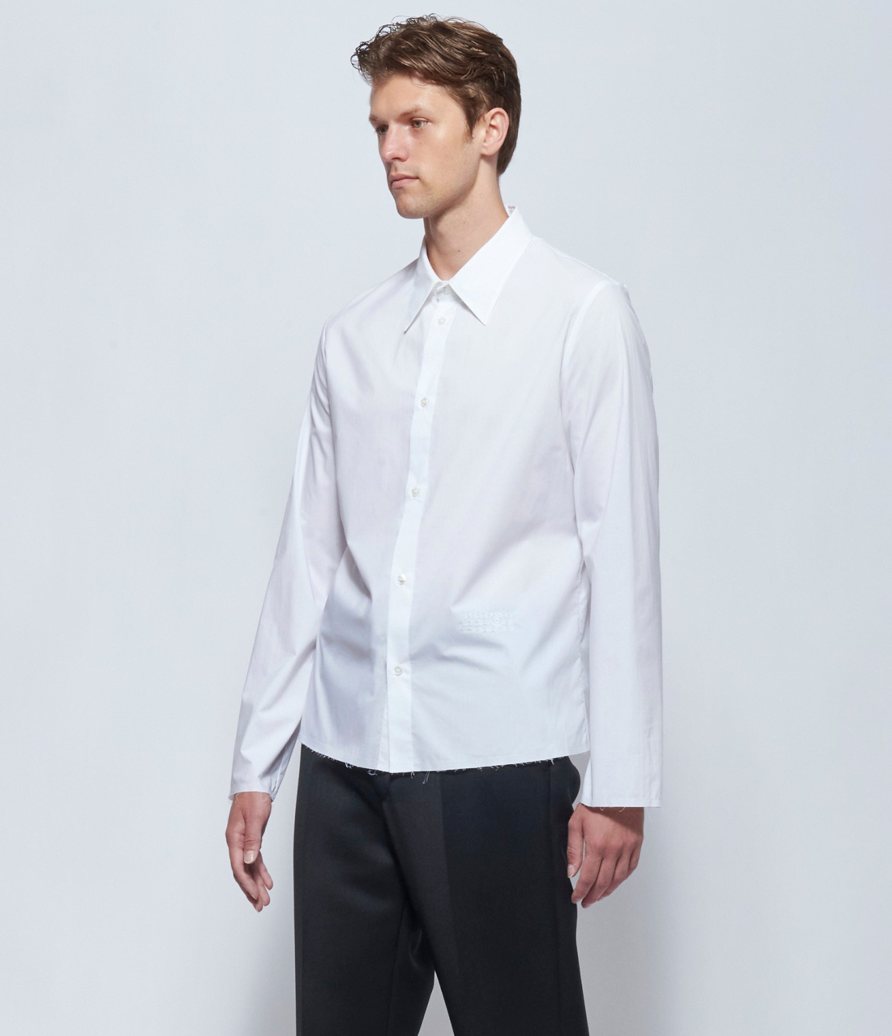 MM6 Maison Margiela Mens Long-sleeved White Collared Shirt