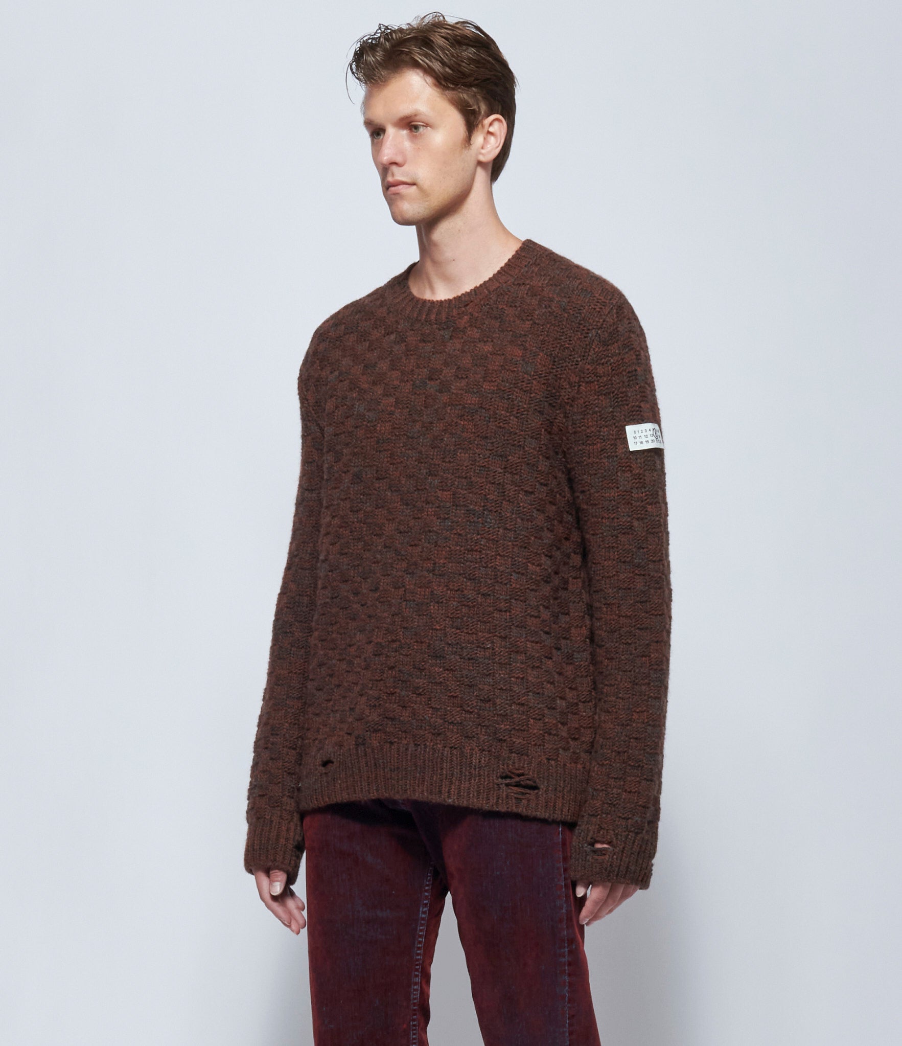 MM6 Maison Margiela Mens Checkered Knit Crewneck