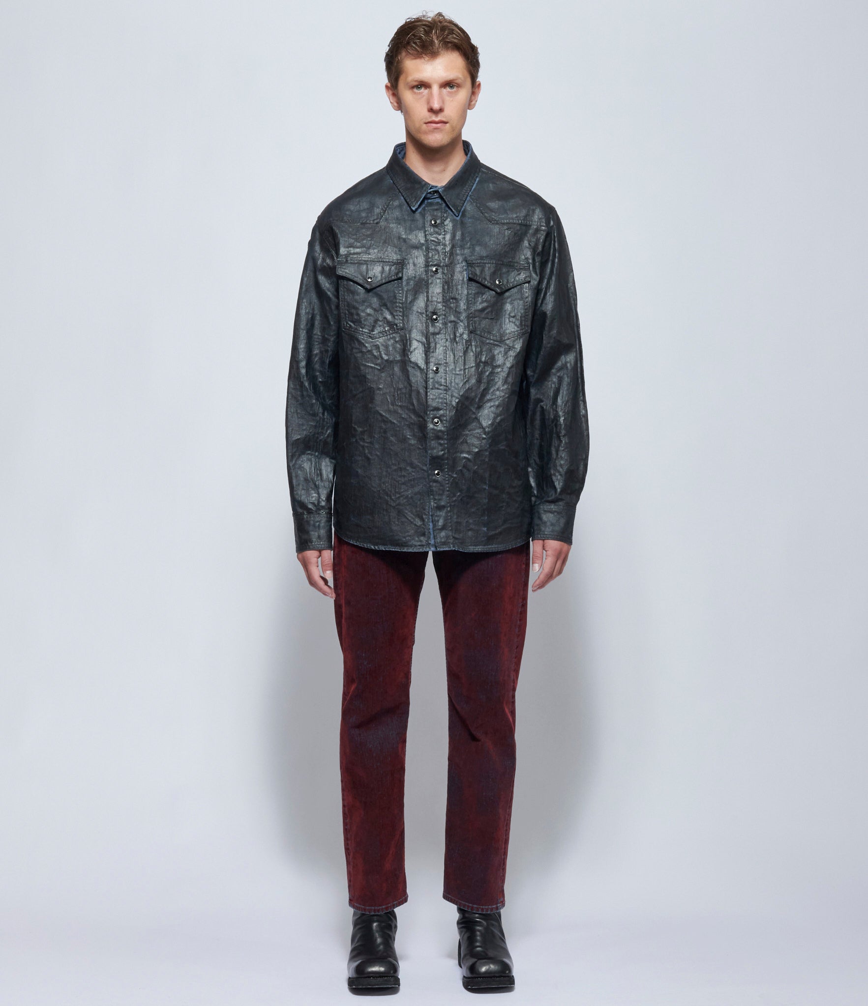 MM6 Maison Margiela Mens Coated Denim Long-sleeved Shirt