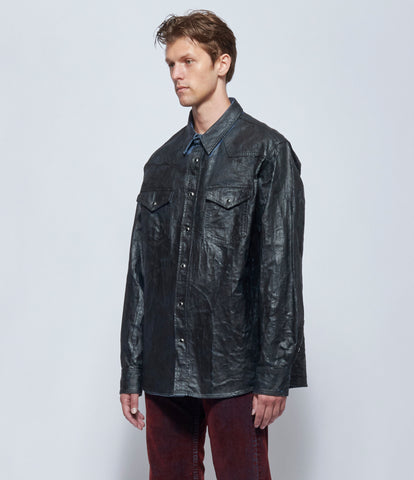MM6 Maison Margiela Mens Coated Denim Long-sleeved Shirt
