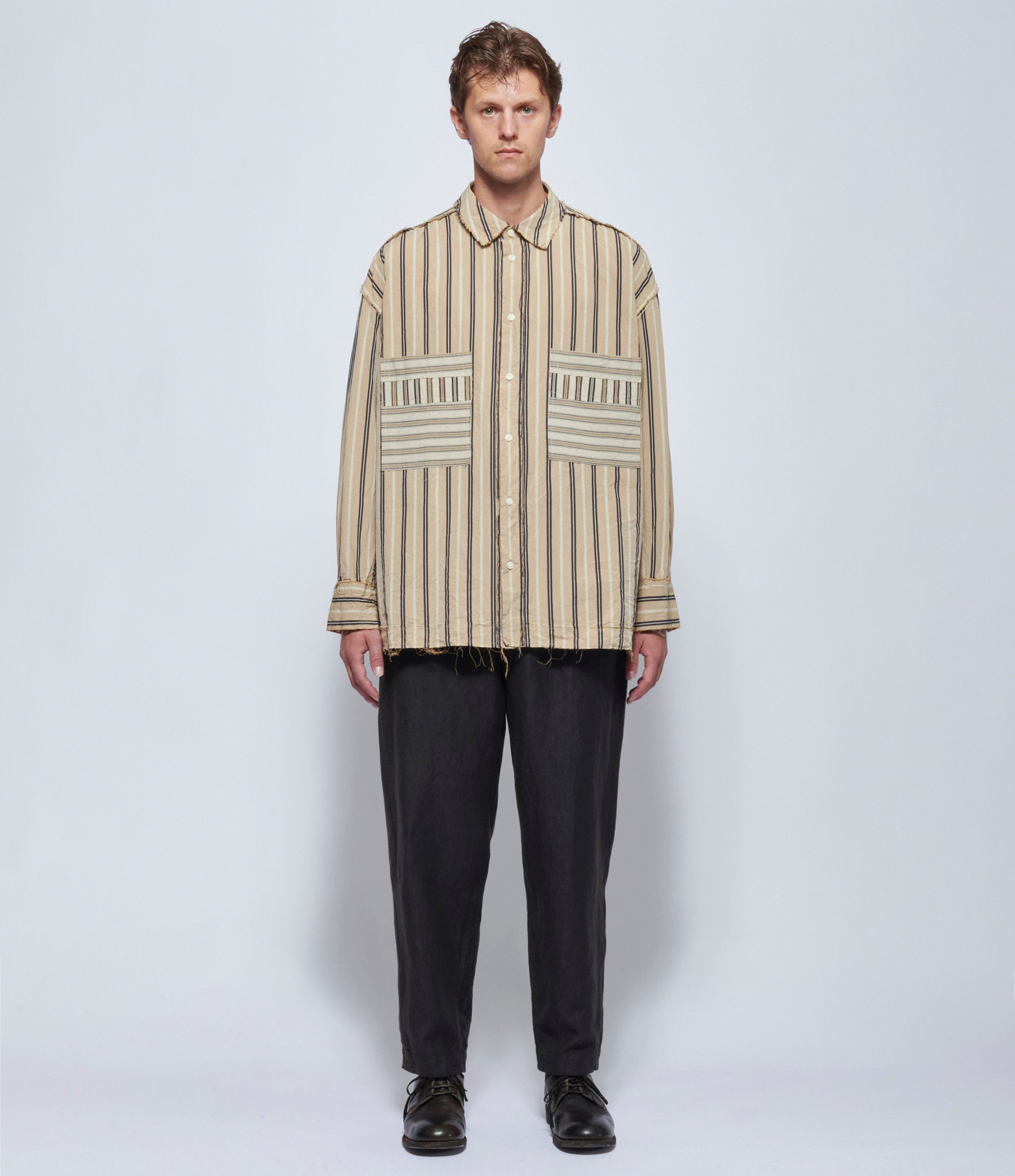 Casey Casey Mens Hamnet Raw Edge Paper Cotton Stripe Shirt