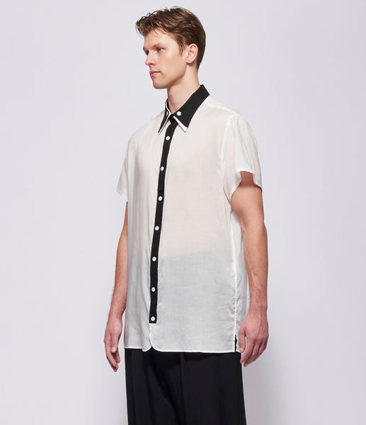SS26 Yohji Yamamoto Mens Black and White Double Collar Blouse