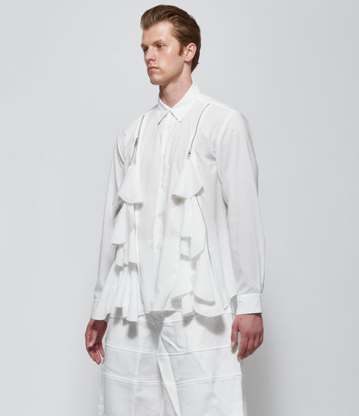 SS26 Comme Des Garcons Homme Plus Ruffle Zip White Shirt