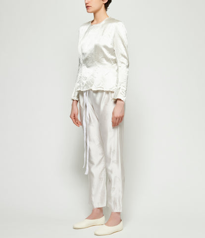 Elena Dawson Silver Print White Light Silk Satin Pajama Pants
