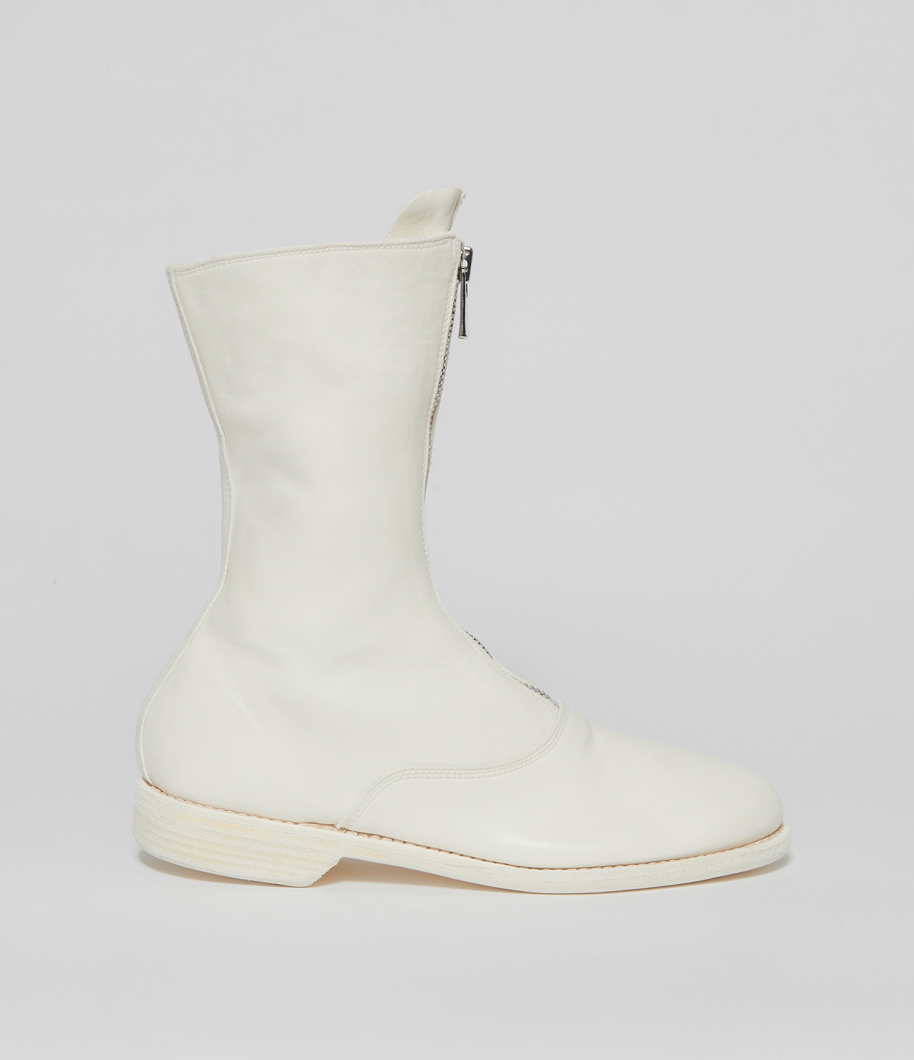 Guidi 310 White Soft Horse Full Grain Front Zip Calf-Length Army Boots