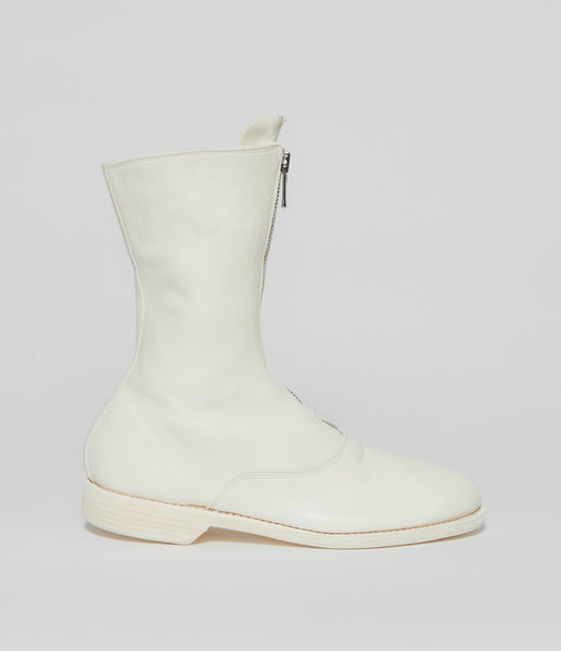 Guidi 310 White Soft Horse Full Grain Front Zip Calf-Length Army