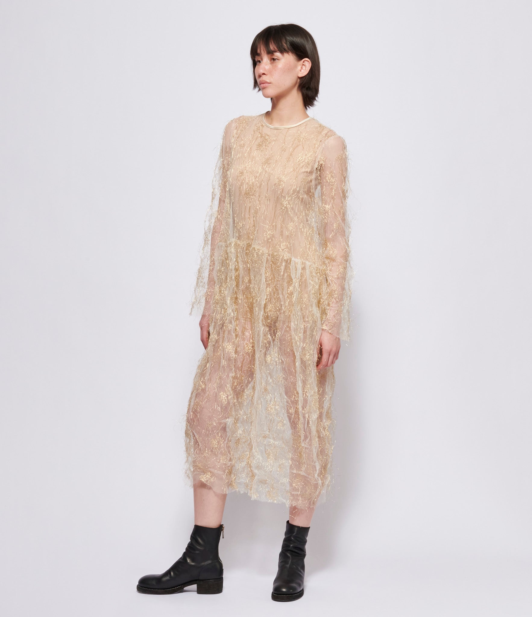 Replika Threaded Lace Gold Dress
