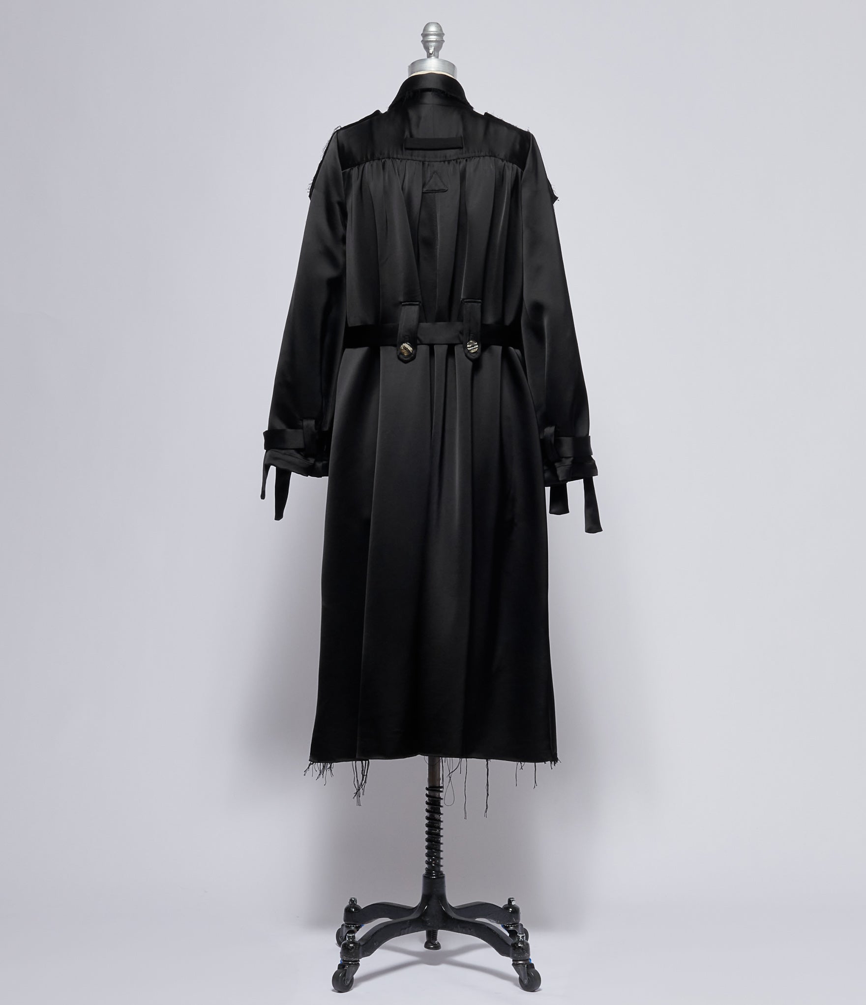 A Tentative Atelier Womens Black Shiny Raw Edge Trench Coat