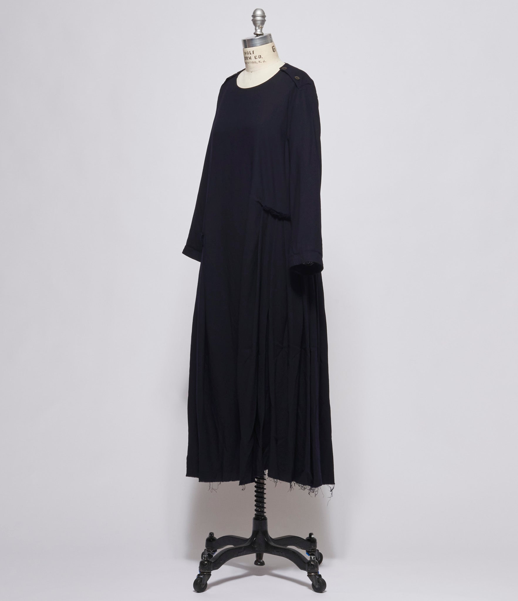 Atelier Suppan Womens Black Pleated Raw Cut Wool Dress