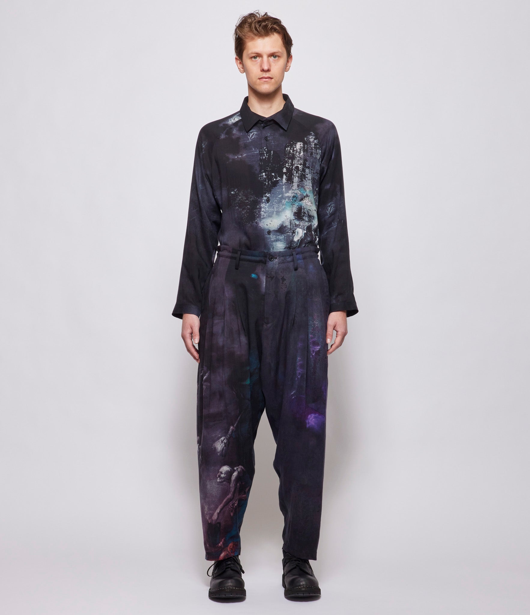 Yohji Yamamoto Pour Homme Black J-8 Tucks Print Pants