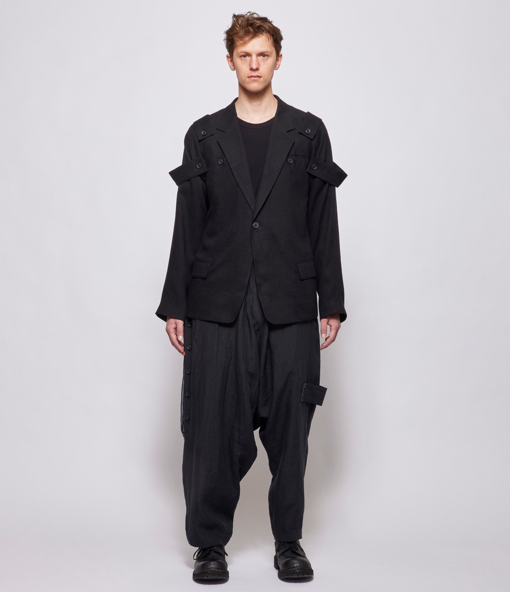 Yohji Yamamoto Pour Homme Black K-Single Button Shoulder Epaulet ...