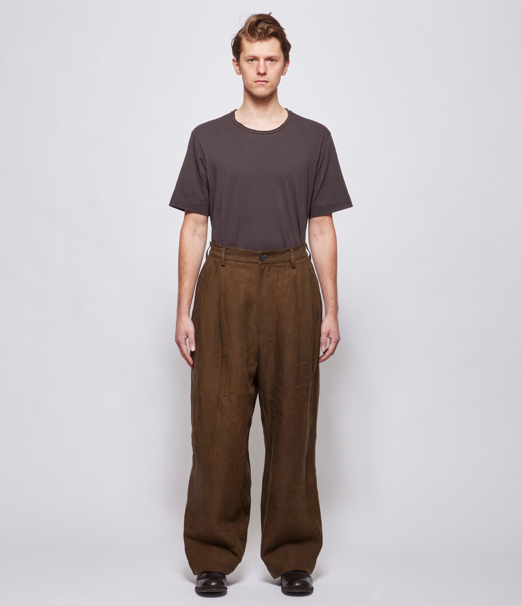 Ziggy Chen Mens Front Pleated Wide Leg Long Trousers