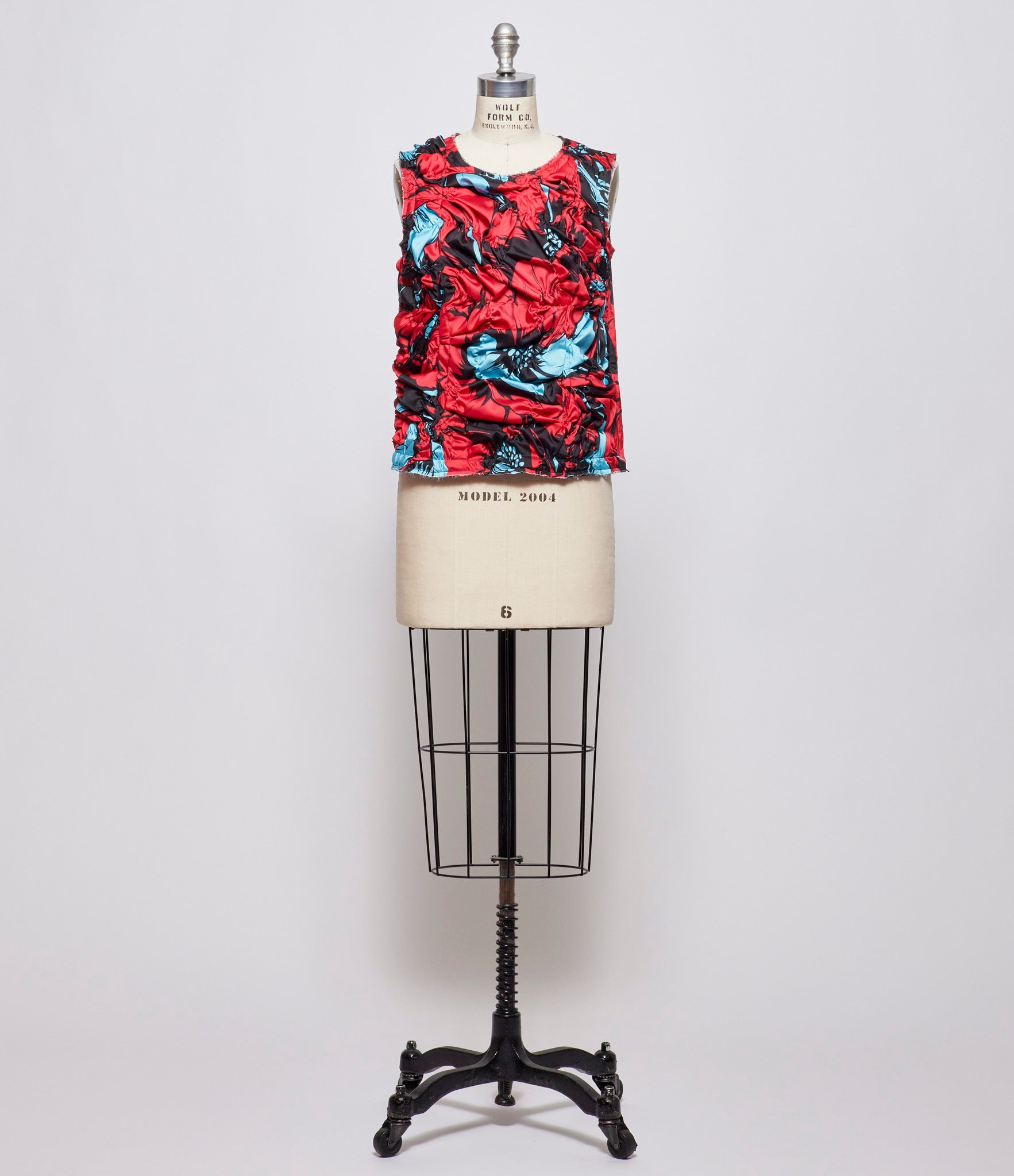 Comme Des Garcon Womens Ruched Black and Red Floral Blouse