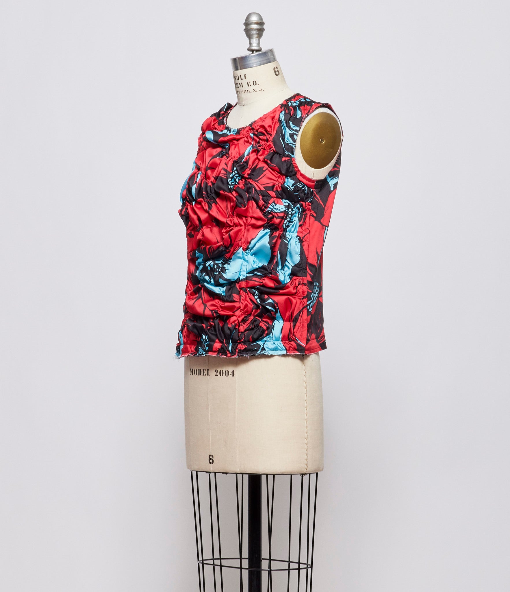 Comme Des Garcon Womens Ruched Black and Red Floral Blouse