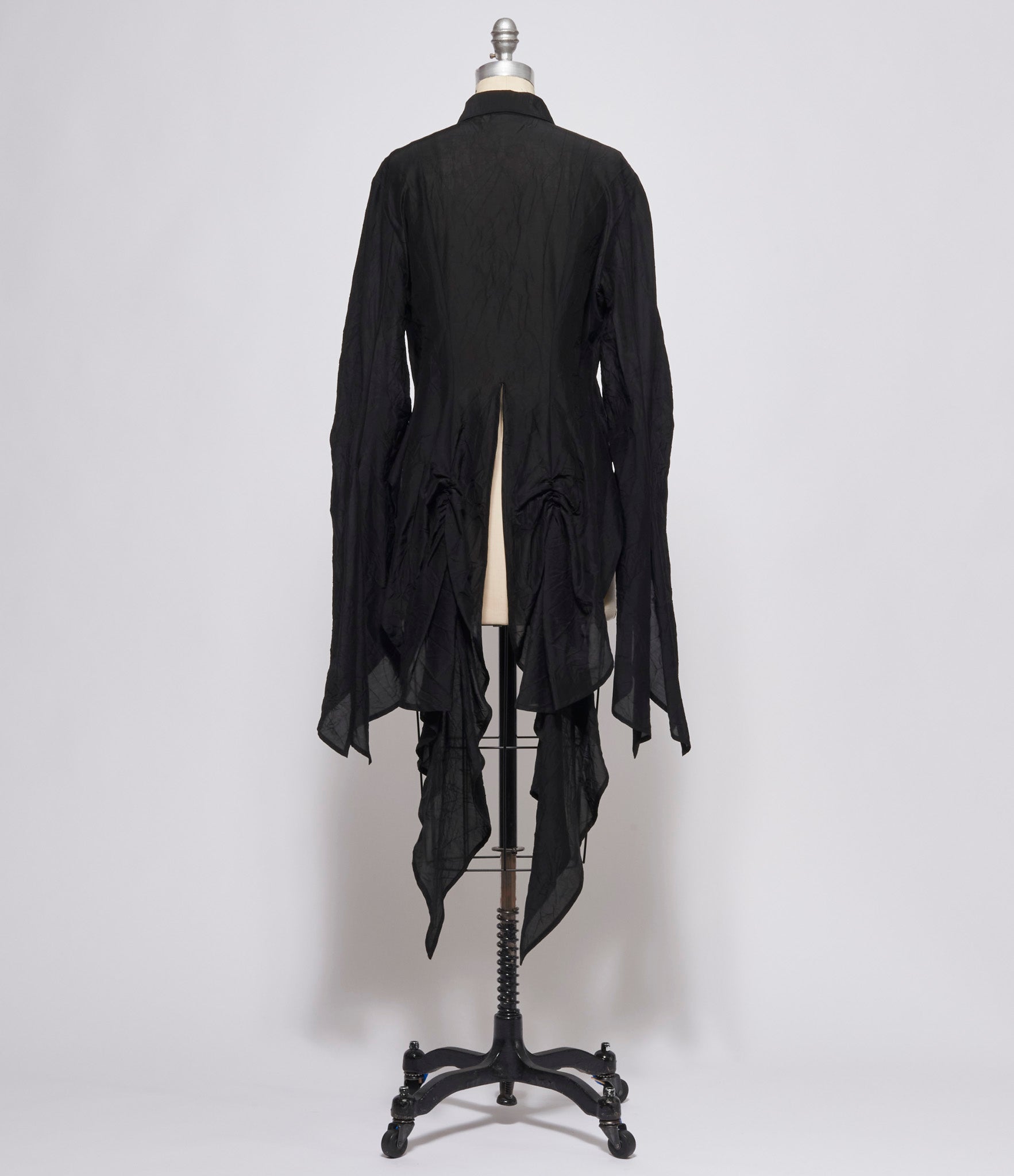 Yohji Yamamoto Womens Black Swallowtail Gather Detail Blouse
