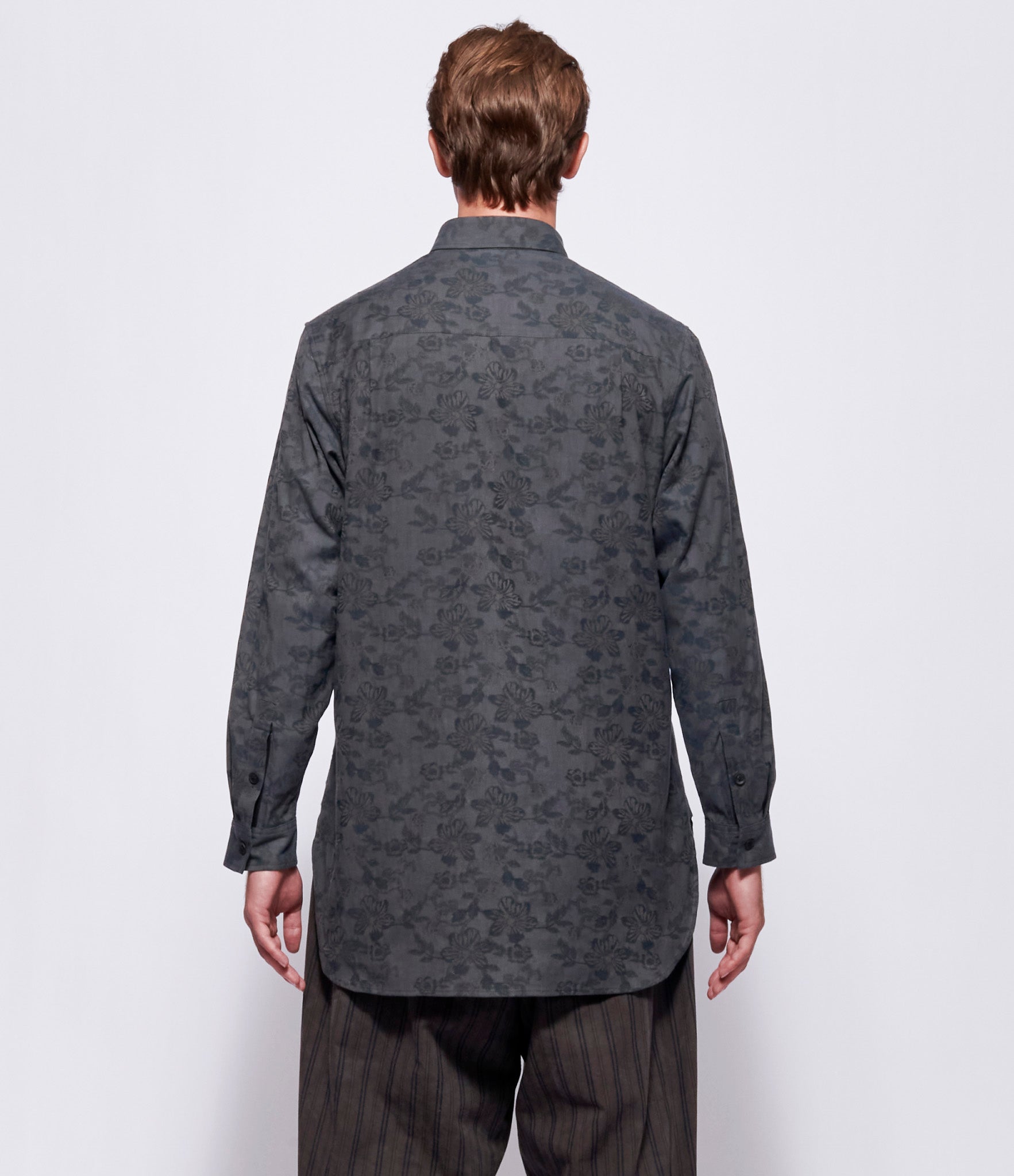 Yohji Yamamoto Pour Homme A-Flower Design+Leather Panel Shirt