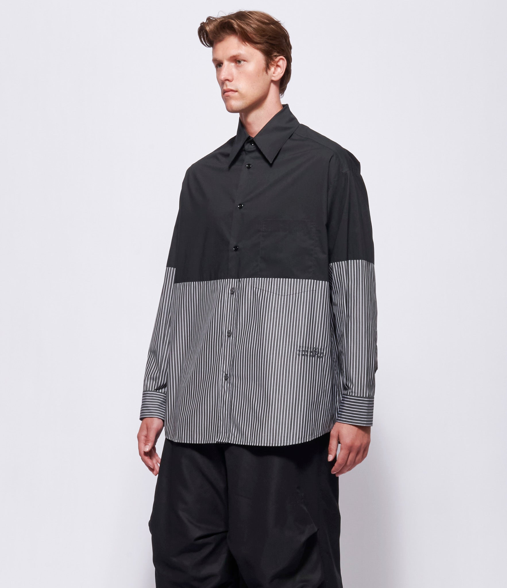 MM6 Maison Margiela Mens Long-Sleeved Striped Panel Shirt