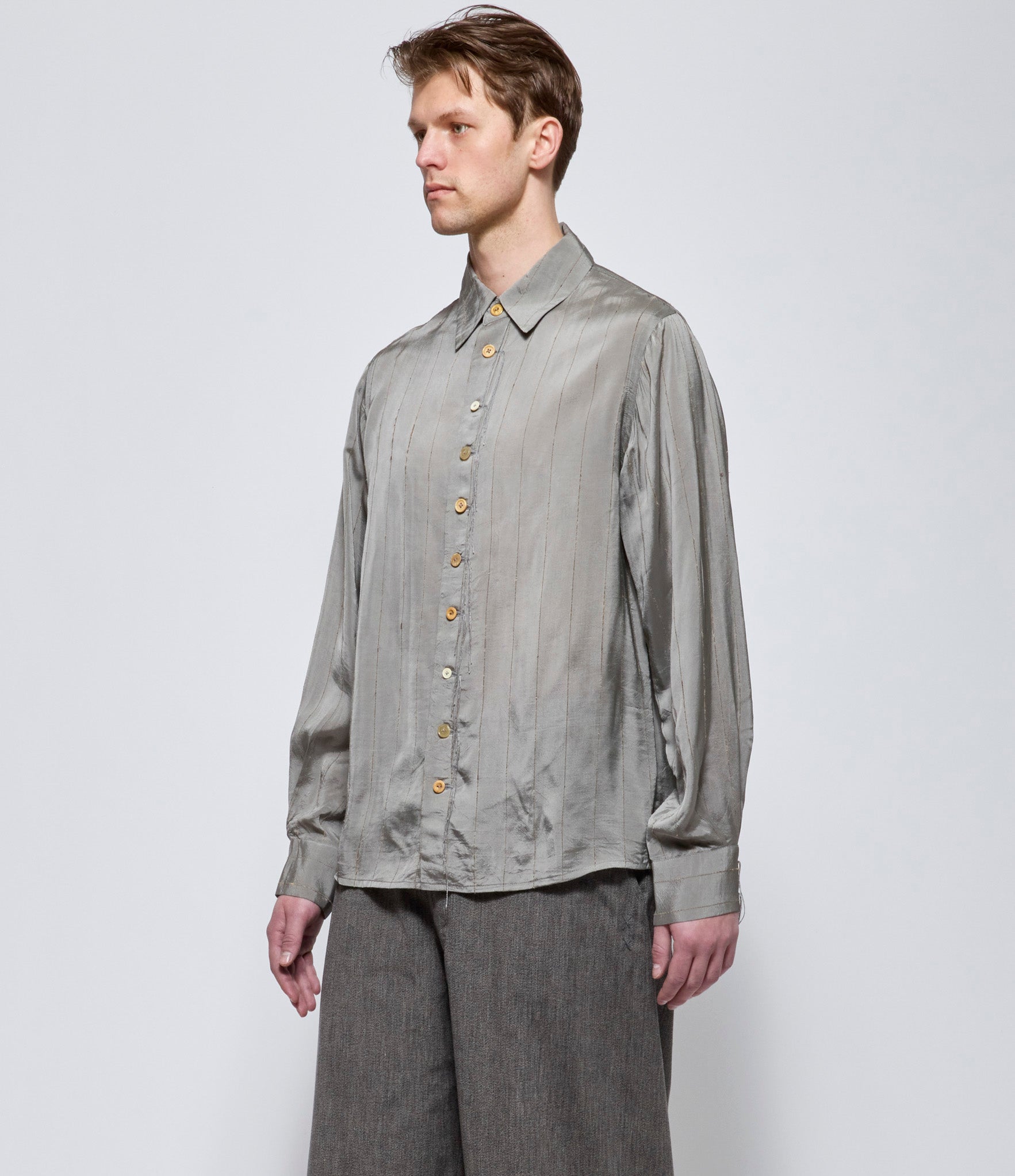 A Tentative Atelier Mens Alvin Raw Edge Stripe Shirt