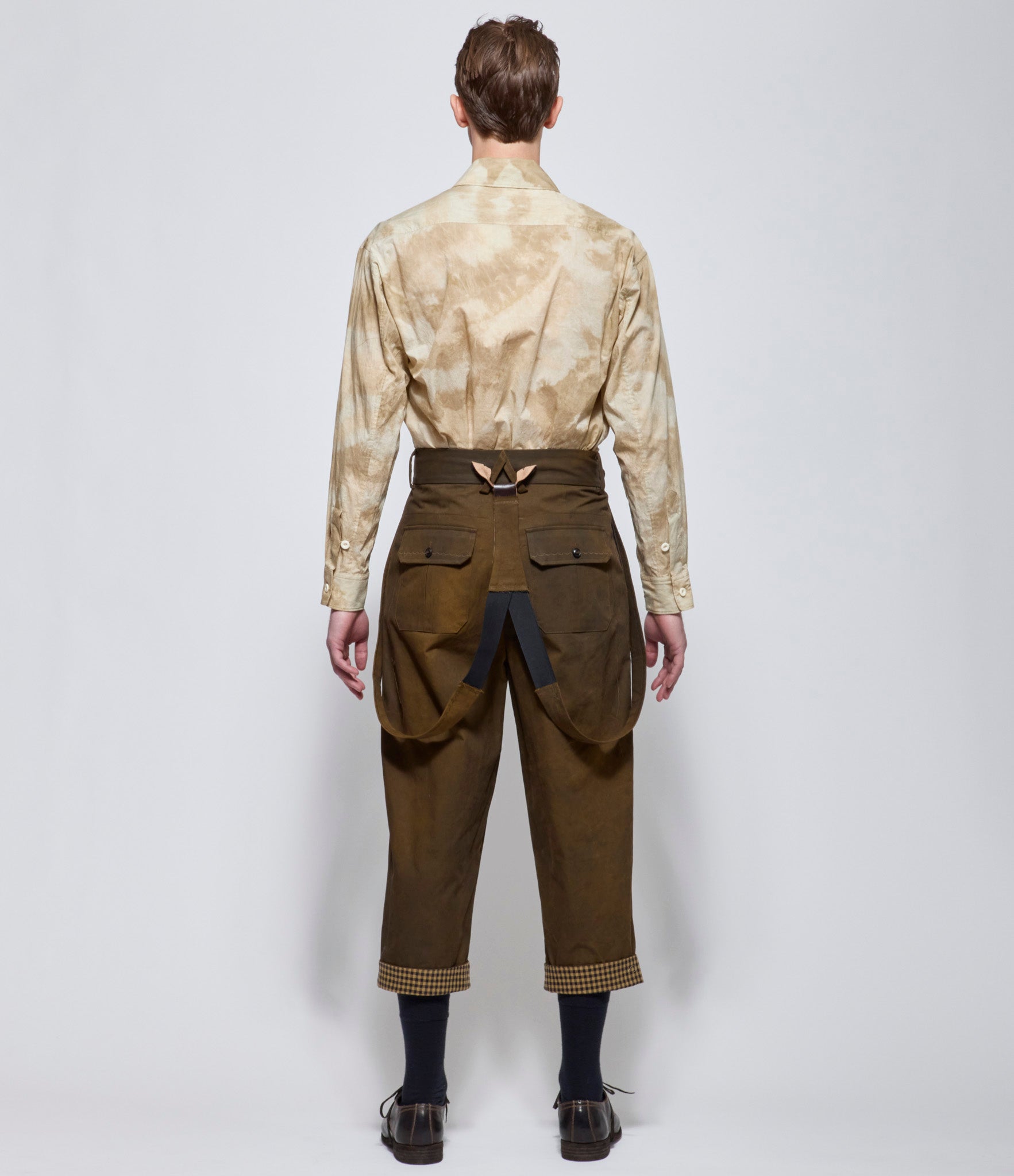 A Tentative Atelier Mens George Uneven Dyed Painter's Cross Band Pants