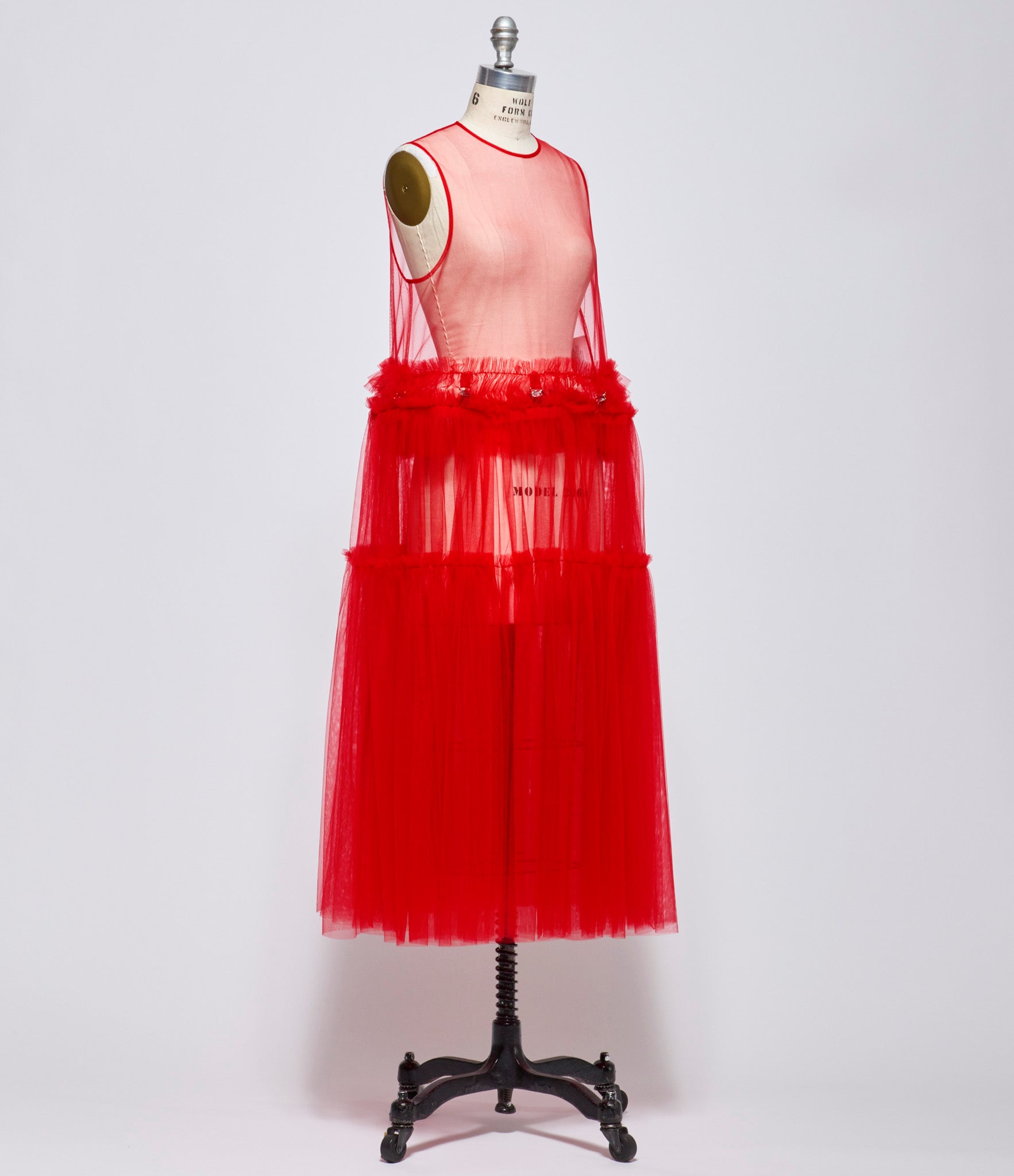 Noir Kei Ninomiya Comme Des Garcons Womens Red Tulle with Suspender Buckles Dress