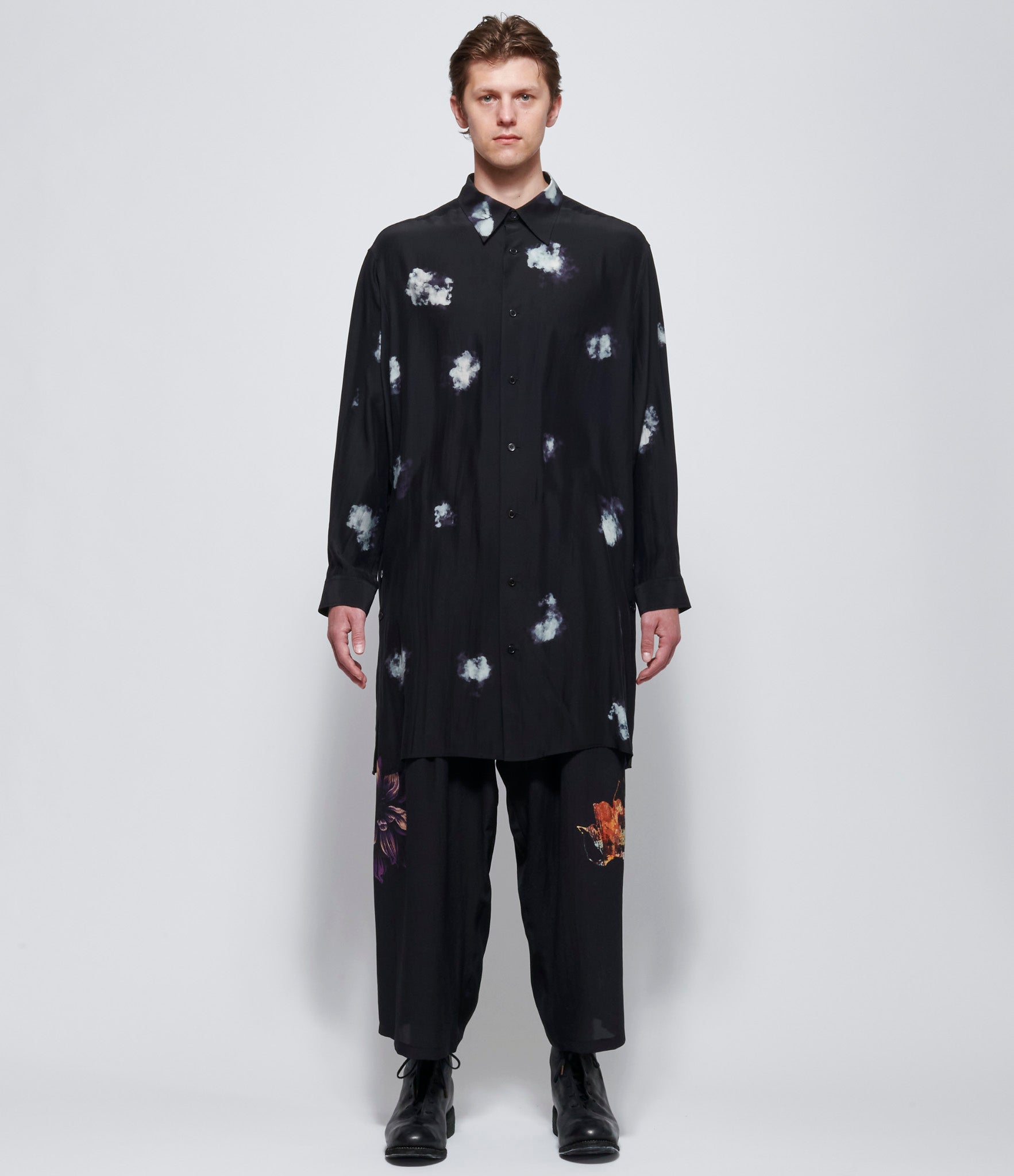 Yohji Yamamoto Pour Homme Cloud Print Back Paneled Slit Blouse