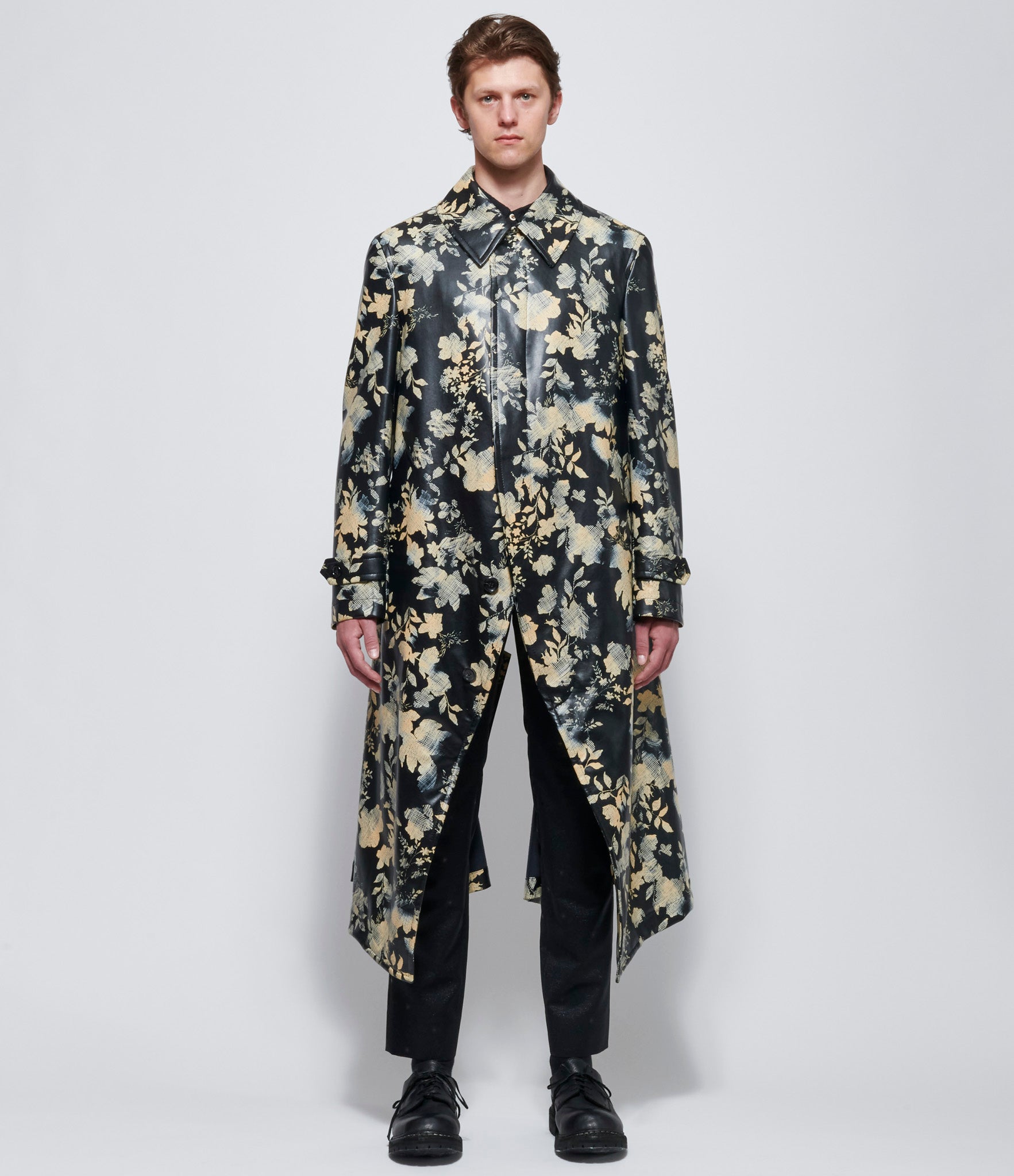 Comme Des Garcons Homme Plus Faux Leather Floral Print Coat