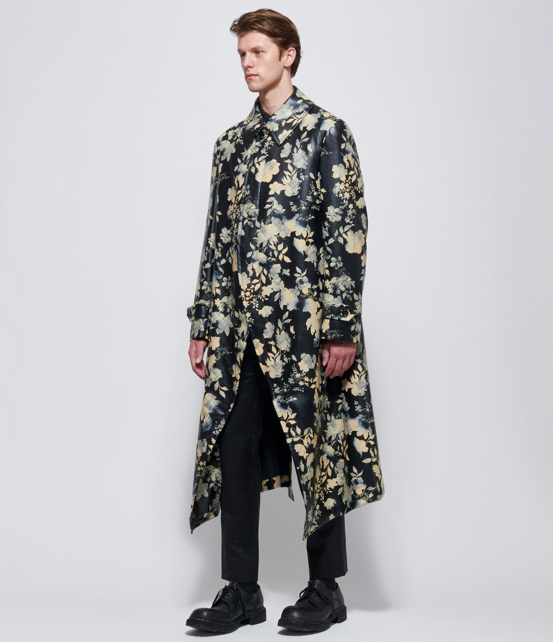 Comme Des Garcons Homme Plus Faux Leather Floral Print Coat