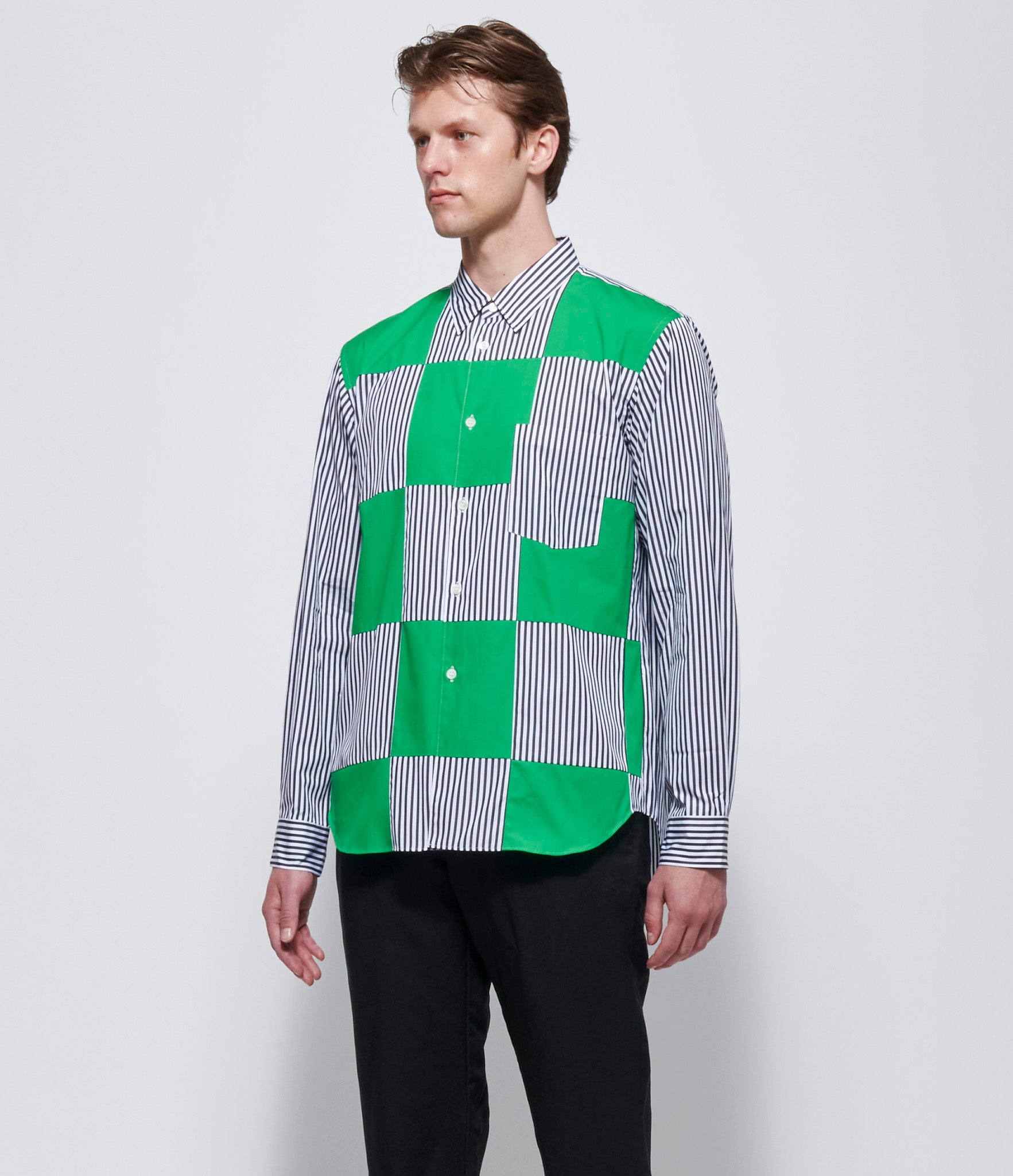 Comme Des Garcons Homme Plus Green Check Pinstripe Shirt