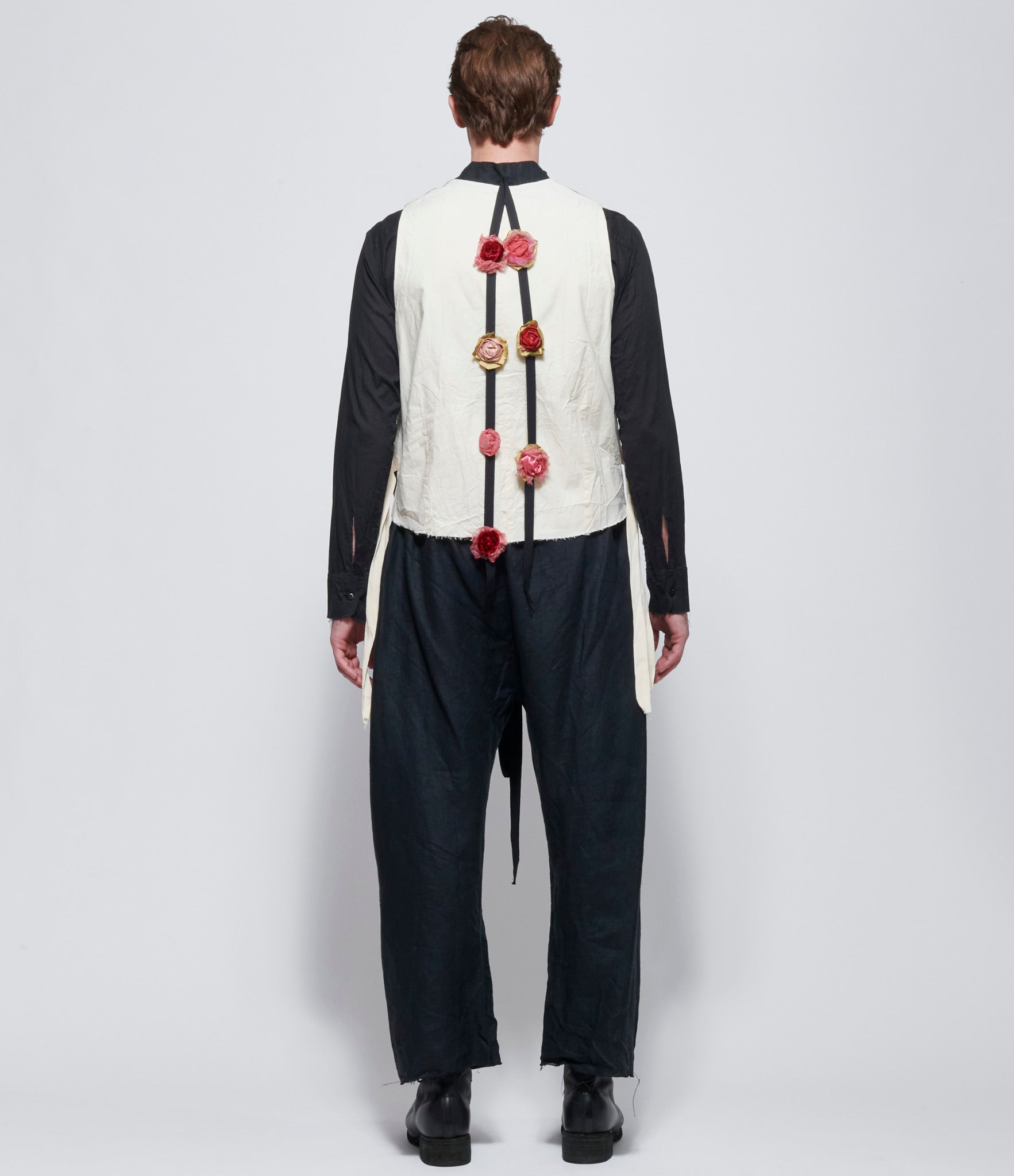 Elena Dawson Black Linen 10X Waistcoat with Collar Rosebud Ties
