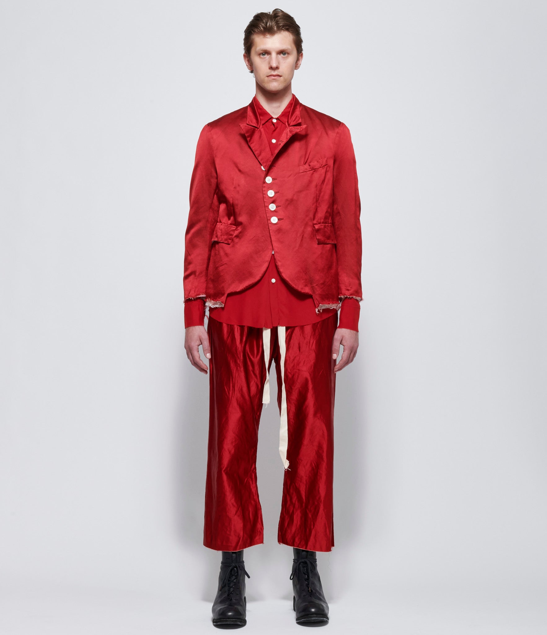 Elena Dawson Red Satin Heavy Drawstring Pocket Pants