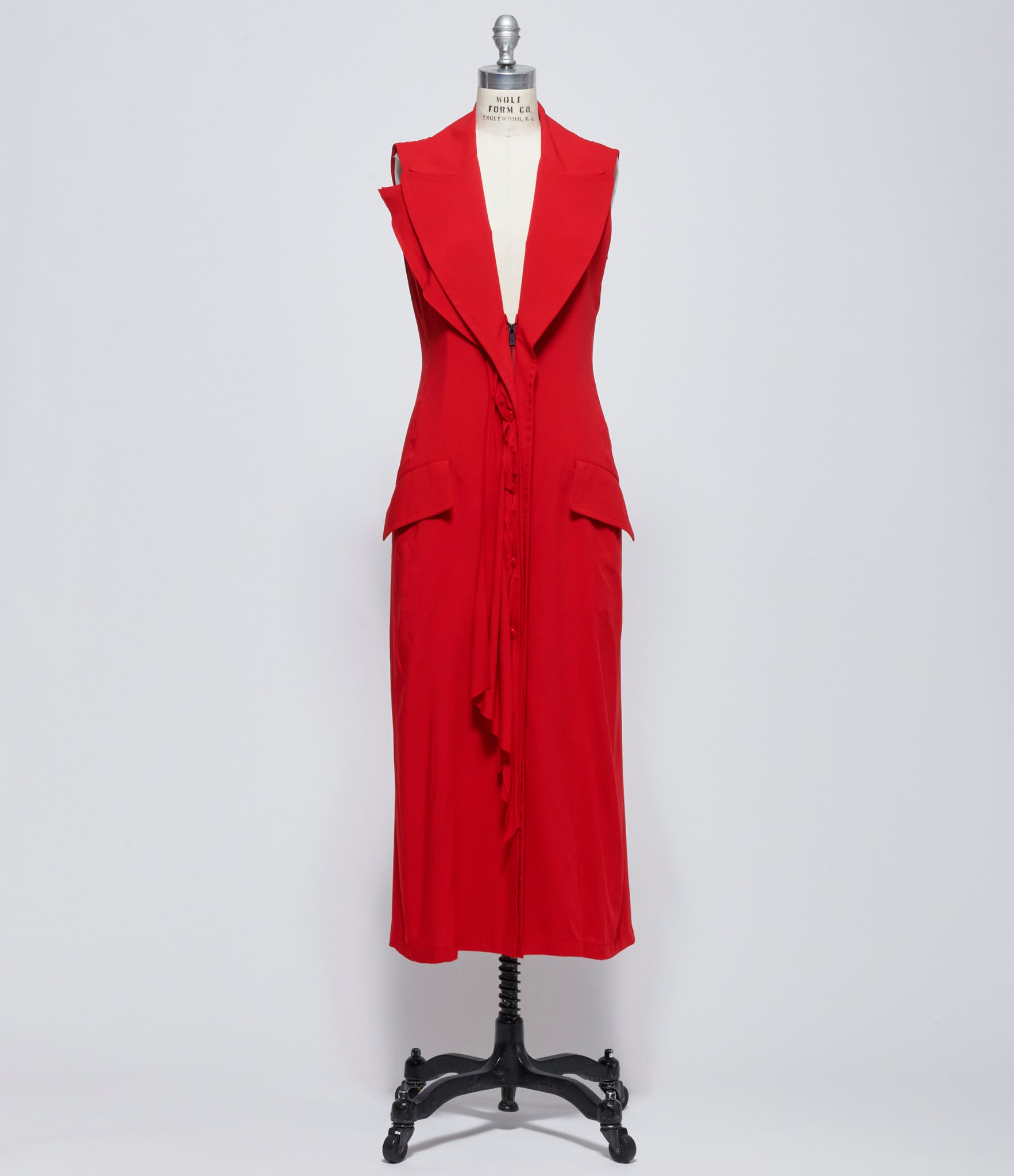 Yohji Yamamoto Womens Red Front Draped Sleeveless Dress