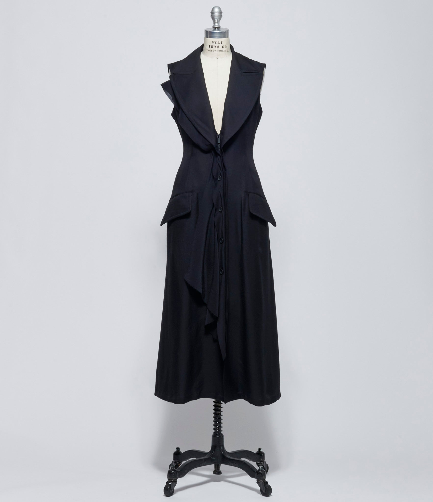 Yohji Yamamoto Womens Black Front Draped Sleeveless Dress