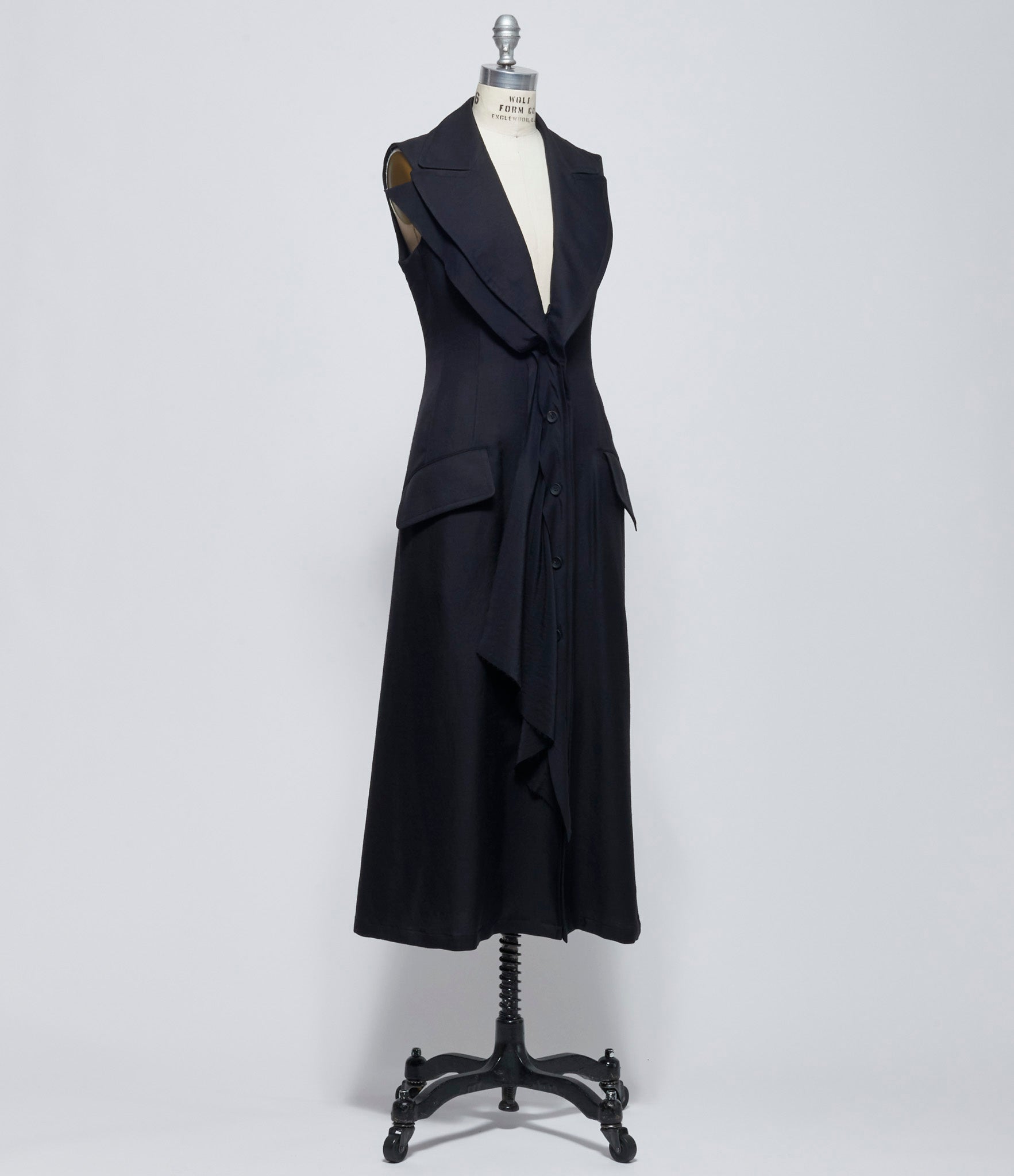 Yohji Yamamoto Womens Black Front Draped Sleeveless Dress