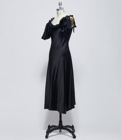 Elena Dawson Black Silk Satin Light Rope Slip Dress