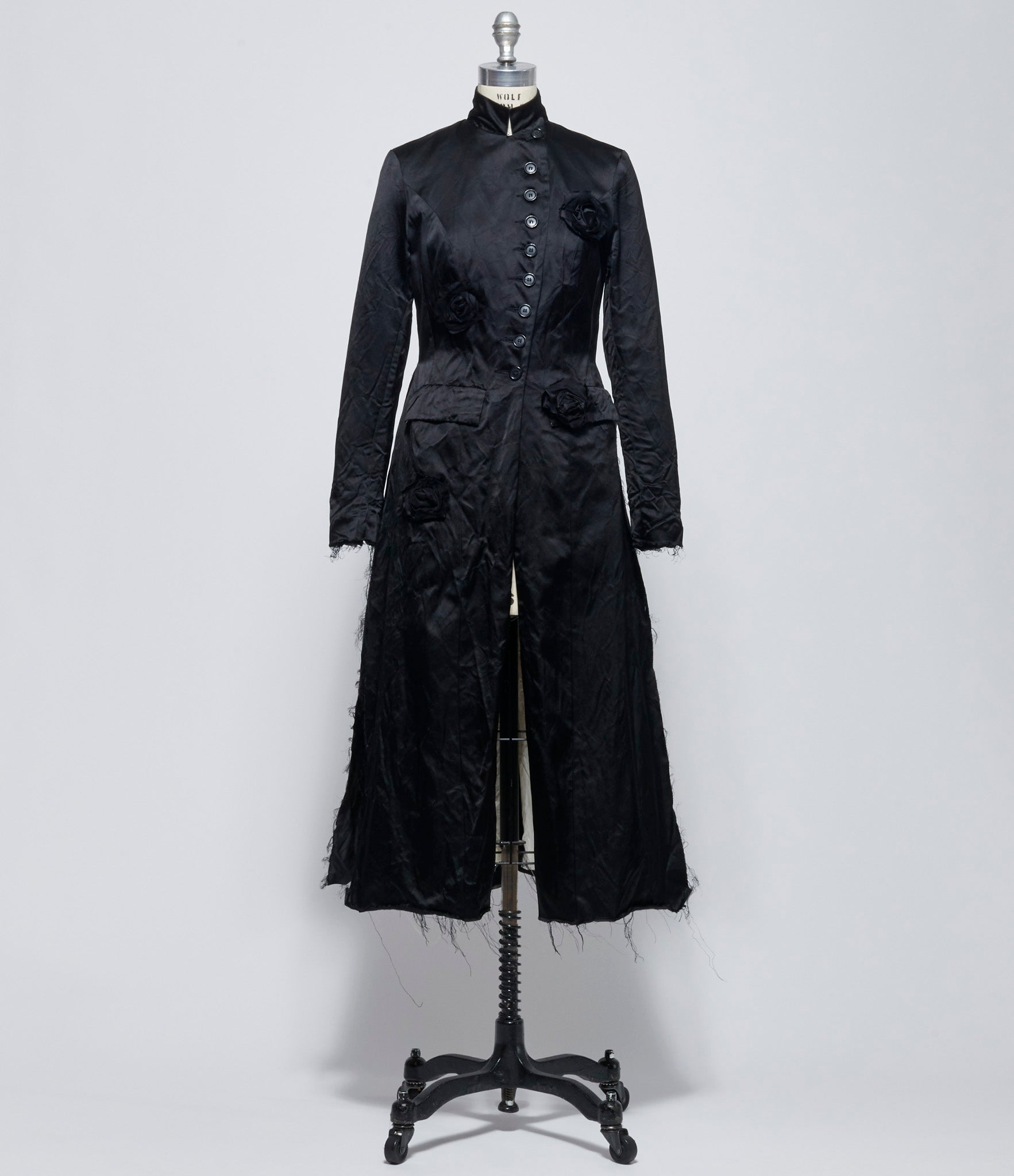 Elena Dawson Black Satin Heavy 9X Monet Coat Rosebuds