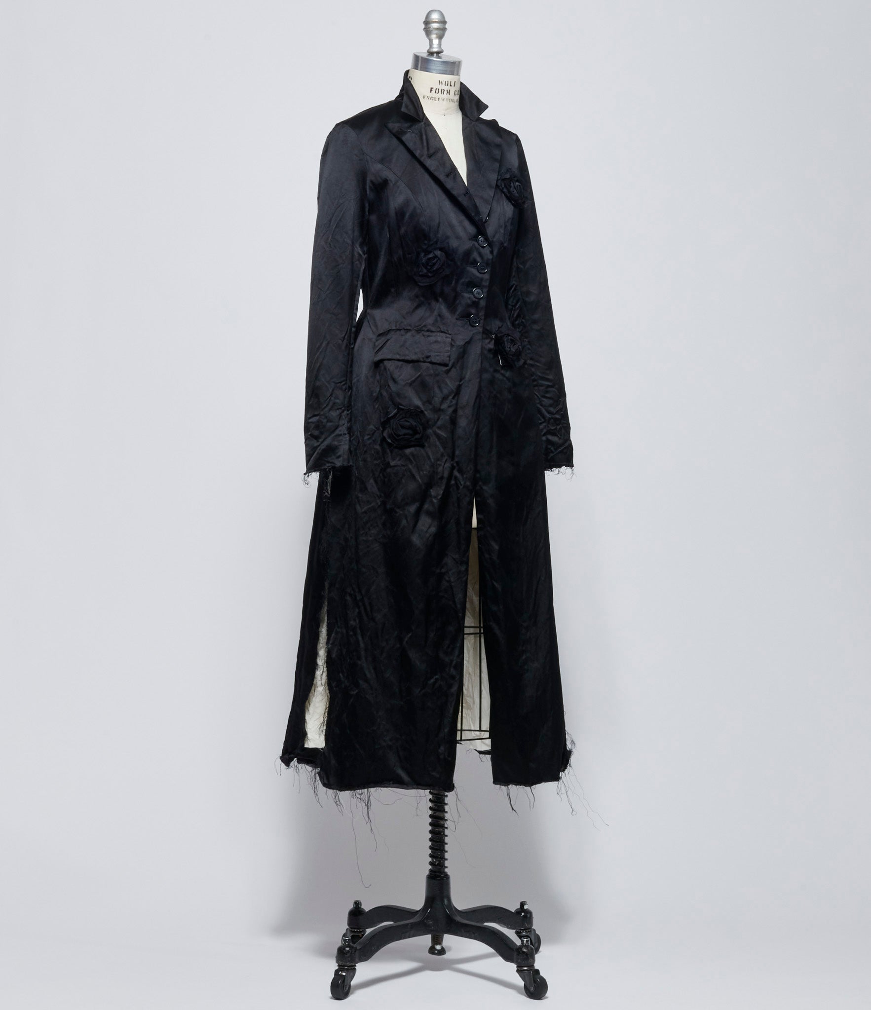 Elena Dawson Black Satin Heavy 9X Monet Coat Rosebuds