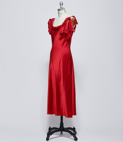 Elena Dawson Red Silk Satin Light Rope Slip Dress