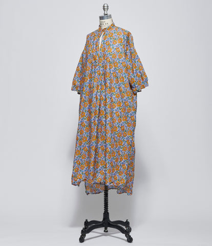 Daniela Gregis Womens Camicione Shirt Kora Medio 115 Lavato Fondo Bianco Fiori Arancio Oro