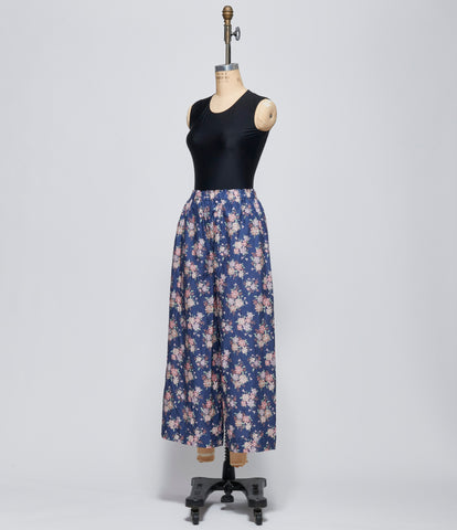 Daniela Gregis Womens Pantalone Trousers Pigiama Tasche 100 Lavato Fondo Blu Fiori Rosa Lila Pale